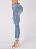 Women Sexy Blue Damage Jeans - vmlfashion-com