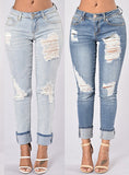 Women Sexy Blue Damage Jeans - vmlfashion-com