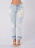 Women Sexy Blue Damage Jeans - vmlfashion-com