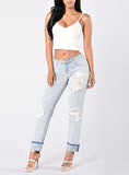 Women Sexy Blue Damage Jeans - vmlfashion-com