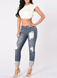 Women Sexy Blue Damage Jeans - vmlfashion-com