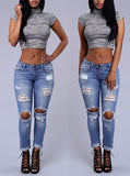 Women  Blue Damage Jeans - vmlfashion-com