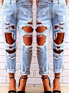 Women Light Blue Damaged Jeans - vmlfashion-com