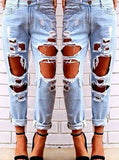 Women Light Blue Damaged Jeans - vmlfashion-com