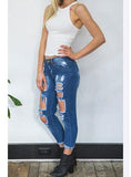 Women's Individually Damaged Blue Jeans - vmlfashion-com