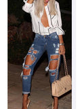 Women's Individually Damaged Blue Jeans - vmlfashion-com