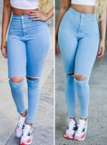 Women Sexy Blue Damage Jeans - vmlfashion-com