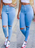 Women Sexy Blue Damage Jeans - vmlfashion-com