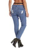 Women Blue Fish Net Heavily Damaged Jeans - vmlfashion-com