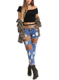 Women Blue Fish Net Heavily Damaged Jeans - vmlfashion-com