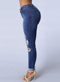 Women Dark Blue Damage Jeans - vmlfashion-com