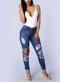 Women Dark Blue Damage Jeans - vmlfashion-com