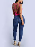 Women Dark Blue Damage Jeans - vmlfashion-com