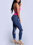 Women Dark Blue Damage Jeans - vmlfashion-com