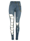 Women's Sexy Ripped Jeans Blue Damage Jeans - vmlfashion-com