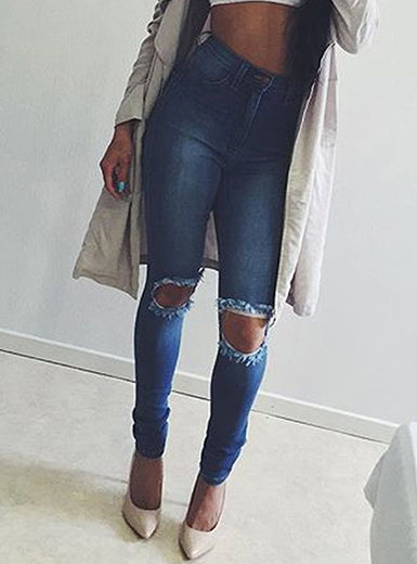 Women Sexy Blue Damage Jeans - vmlfashion-com