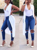 Women Sexy Blue Damage Jeans - vmlfashion-com