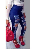 Women Dark Blue Damage Jeans - vmlfashion-com