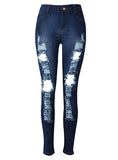 Women Dark Blue Damage Jeans - vmlfashion-com