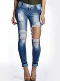 Women Blue Heavily Damaged Jeans - vmlfashion-com