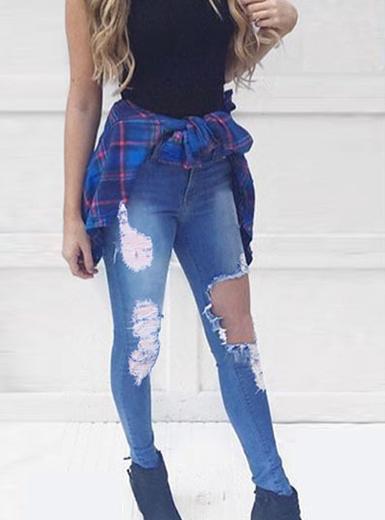 Women Blue Heavily Damaged Jeans - vmlfashion-com