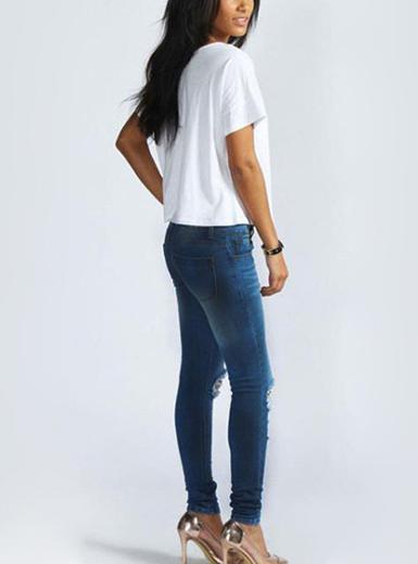 Women Stretch Jeans with Slit Knees Damage - vmlfashion-com