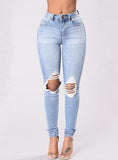 Women's Blue Damaged Jeans  Knees Cut - vmlfashion-com