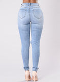 Women's Blue Damaged Jeans  Knees Cut - vmlfashion-com