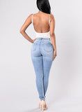 Women's Blue Damaged Jeans  Knees Cut - vmlfashion-com