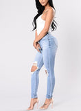 Women's Blue Damaged Jeans  Knees Cut - vmlfashion-com