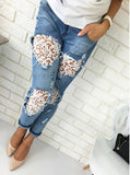 Women blue Extreme Patched Jeans with Lace - vmlfashion-com