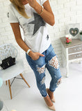 Women blue Extreme Patched Jeans with Lace - vmlfashion-com