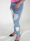 Women blue Extreme Patched Jeans with Lace - vmlfashion-com