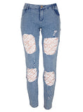 Women blue Extreme Patched Jeans with Lace - vmlfashion-com