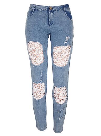 Women's Sexy Extreme Blue Flower Jeans - vmlfashion-com