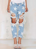 Women White Stars / Light Blue Jeans - vmlfashion-com