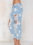 Women White Stars / Light Blue Jeans - vmlfashion-com