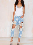 Women White Stars / Light Blue Jeans - vmlfashion-com