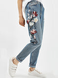 Women Blue / Floral Flower Jeans - vmlfashion-com