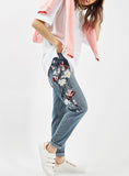 Women Blue / Floral Flower Jeans - vmlfashion-com