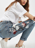 Women Blue / Floral Flower Jeans - vmlfashion-com