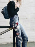 Women Blue / Floral Flower Jeans - vmlfashion-com