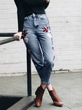 Women Blue / Floral Flower Jeans - vmlfashion-com