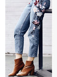 Women Blue / Floral Flower Jeans - vmlfashion-com