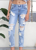 Women Blue Heavily Damaged Jeans Light Blue - vmlfashion-com