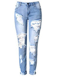 Women Blue Heavily Damaged Jeans Light Blue - vmlfashion-com