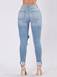 Women's Light Blue Damage Stretchy Jeans - vmlfashion-com