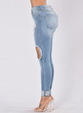 Women's Light Blue Damage Stretchy Jeans - vmlfashion-com