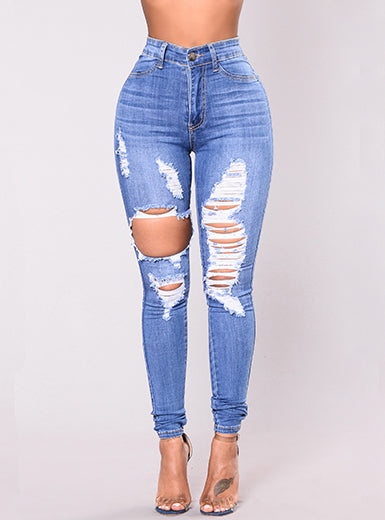 Women Blue Damaged Jeans - vmlfashion-com