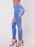 Women Blue Damaged Jeans - vmlfashion-com